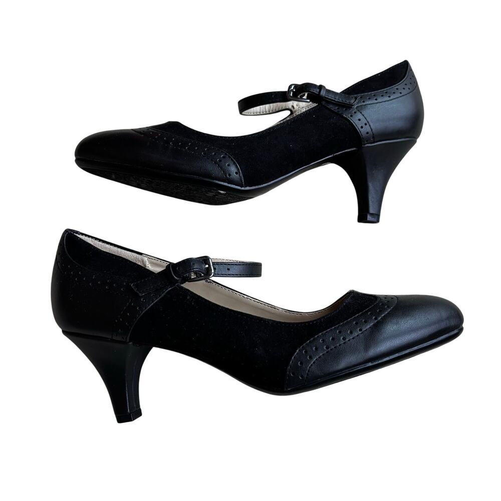 Naturalizer Drake N5 Comfort shoes 7W black wingtip mid-high heels Mary Janes